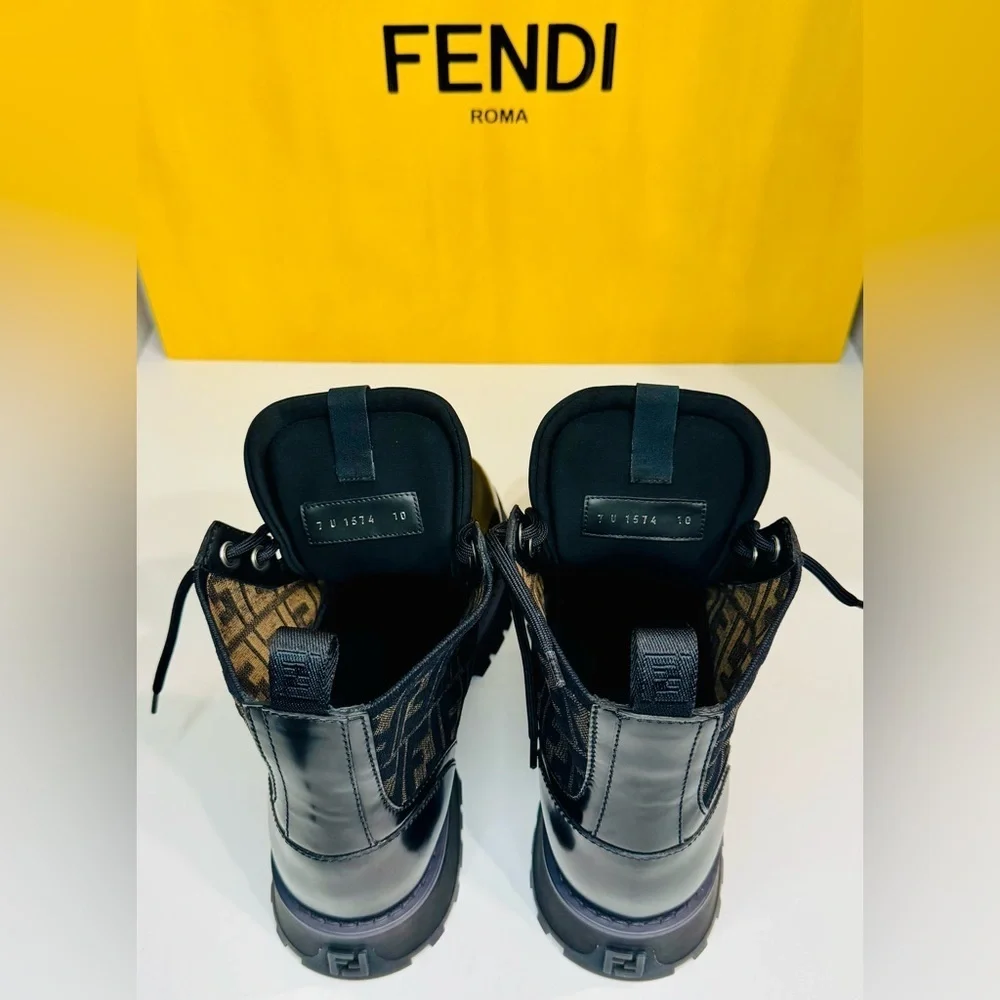 Fendi Force FF Biker Ancle Boots Calf and Goat Leather Size EU-10 New with Box!